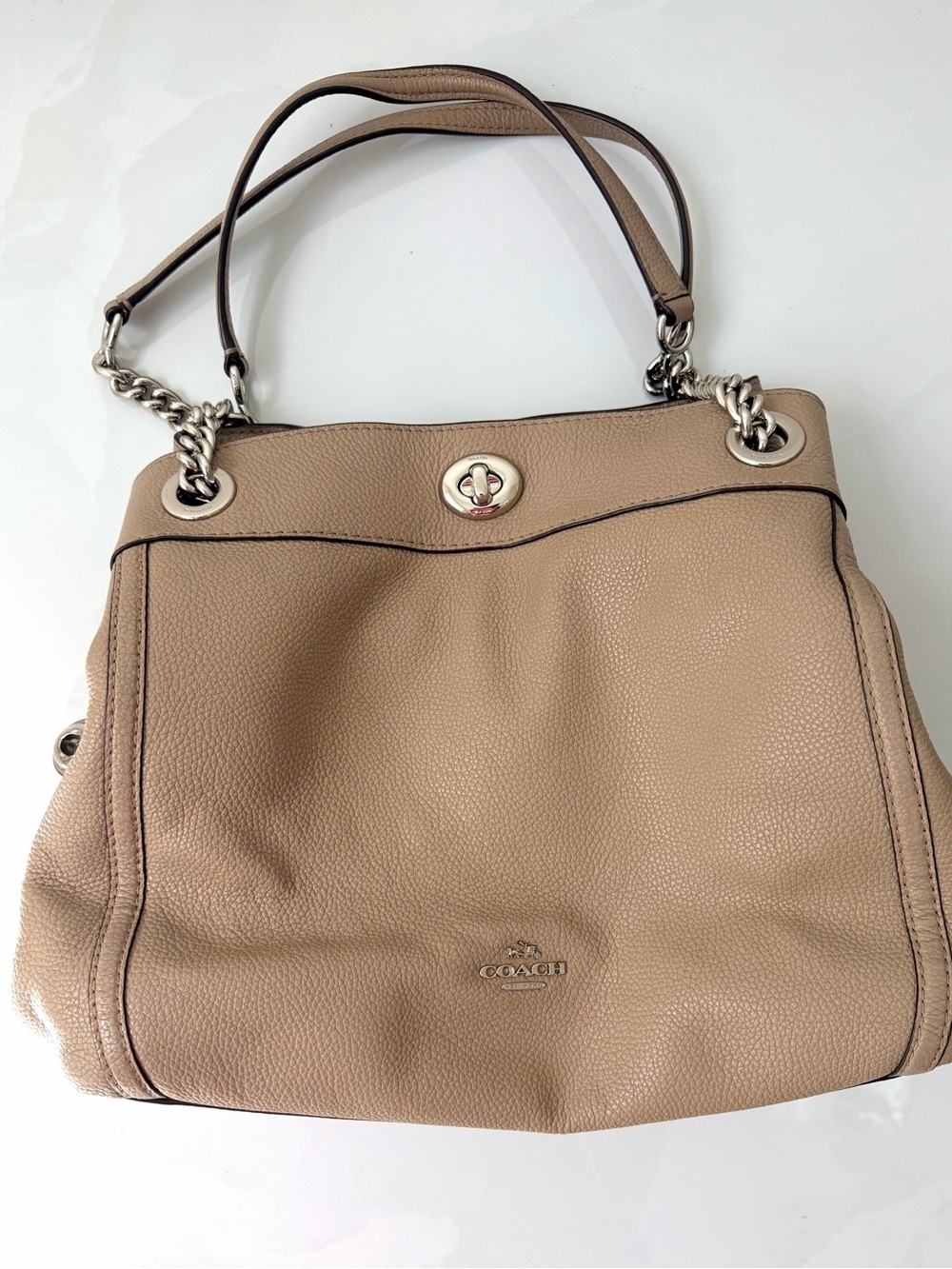 Coach Taupe Pebbled Leather Medium Shoulder Bag
